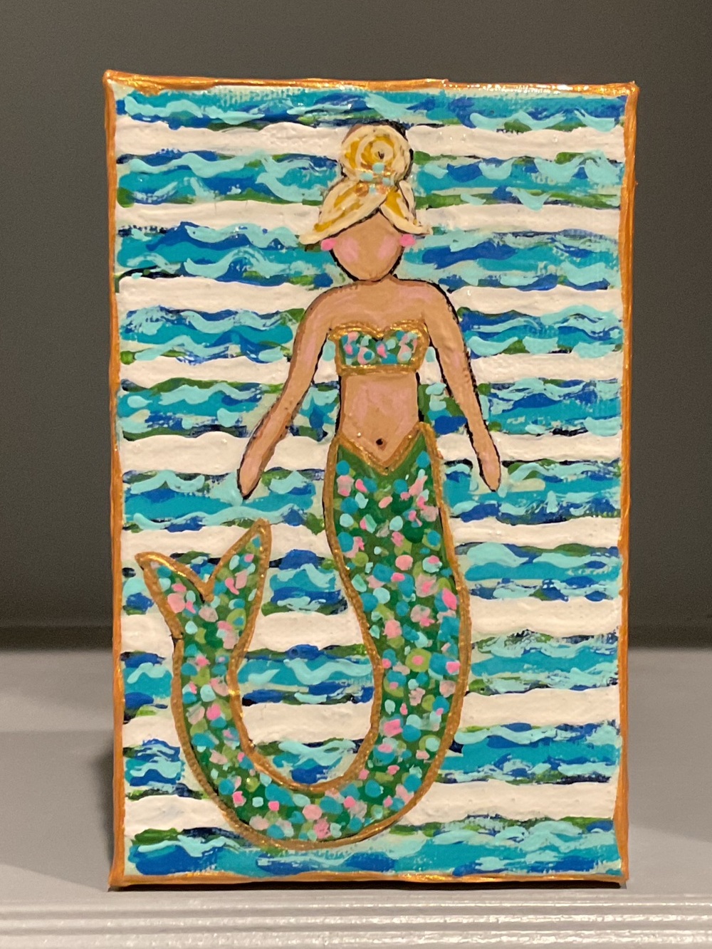 🔴HOLD FIR ROBIN🔴Mermaid Canvas Art - Teal & Gold Accents🔴